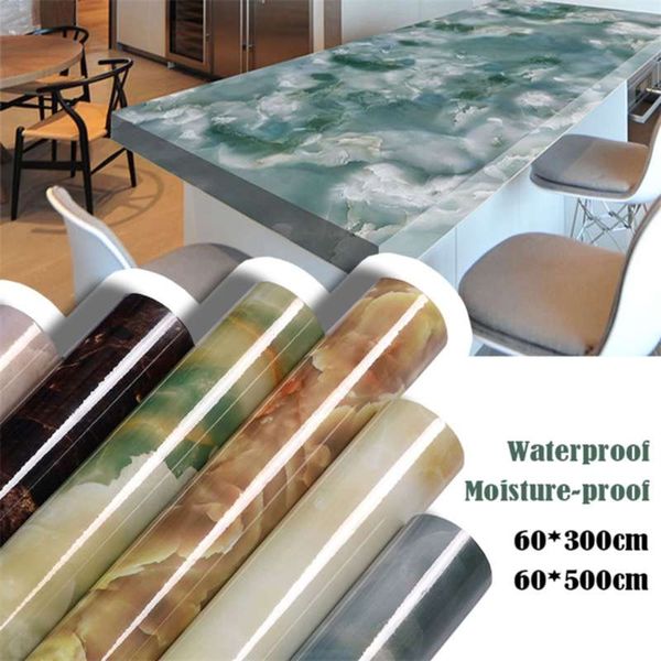 Autoadhesivo Mármol Vinilo Papel tapiz Rollo Muebles Película decorativa Pegatinas de pared impermeables para cocina Backsplash Decoración para el hogar 210929