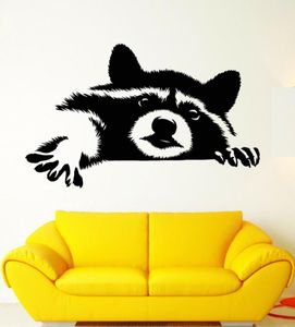 Auto-adhésif mur art décalage drôle animal raton laveur cachette de pette rondelle autocollants muraux à la maison salon