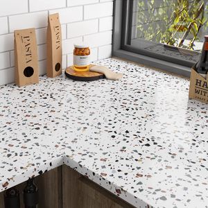 Zelfklevend waterdicht marmeren behang voor keuken werkbladen glanzend wit terrazzo contactpapier verwijderbaar granietpatroon