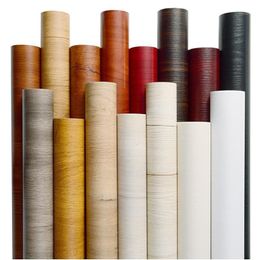 Papier peint auto-adhésif en Grain de bois, noir, gris, rouge, blanc, peler et coller, en PVC, pour rénovation de meubles, imperméable, J1051253u