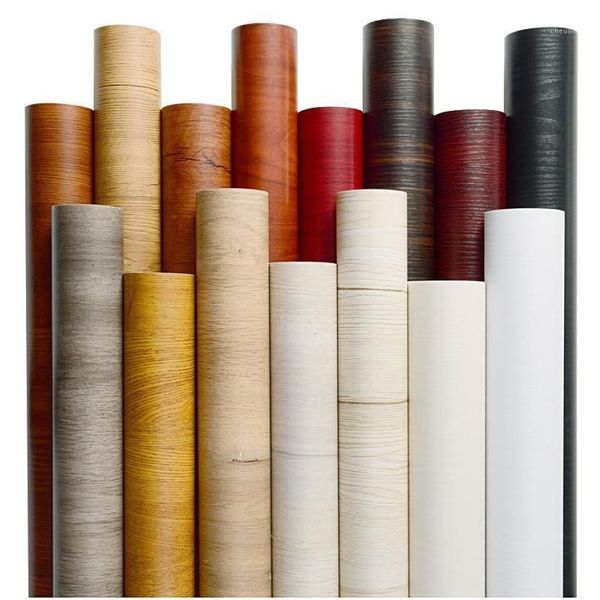 Papier peint auto-adhésif en Grain de bois, noir, gris, rouge, blanc, peler et coller, en PVC, pour rénovation de meubles, imperméable, J1051239e