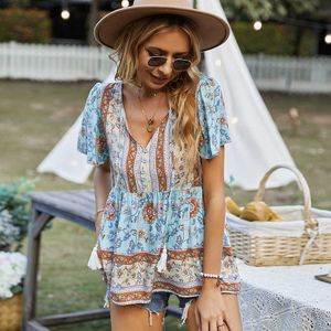 Zelfontworpen fashion damesshirt 2023 lente en zomer Bohemian leisure resort top