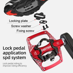 Pedal de bloqueo automático 2 en 1 con tacón libre para el sistema SPD MTB Road Aluminio Anti-Slip Sellado Roiling Bicycle Pedels