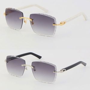 Groothandel metalen randloze witte zwarte plankarmen zonnebril grote vierkante zonnebril 3.0 dikke lens diamantgeslepen sportief strand zonnebrandcrème frame gesneden lens 18K gouden frames