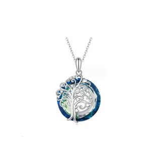 Zelfproduct 925 Sterling Silver Blue Life Family Tree hanger ketting voor vrouwen luxe sieraden Moederdag cadeau 240329