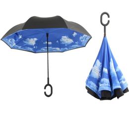Parapluies inversés autoportants à l'envers, Double couche, parapluie ensoleillé pluvieux inversé avec poignée en C wa32338204585
