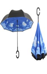 Zelfstaande binnenstebuiten omgekeerde paraplu Dubbellaags omgekeerde regenachtige zonnige paraplu met C-handvat wa32339250831