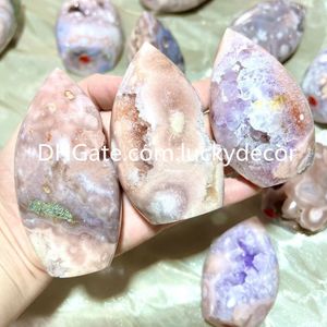 Autoportant Rose Violet Améthyste Cristal Flamme Décor Exceptionnel Forme Libre Naturel Brésilien Druzy Fleur Agate Géode Grappe Spécimen Minéral Déclaration Pièces