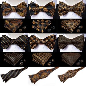 Auto-cravate noeud papillon mouchoir boutons de manchette ensemble mode noir or hommes soie papillon Bowknot formelle fête de mariage cravate DiBanGu 240123