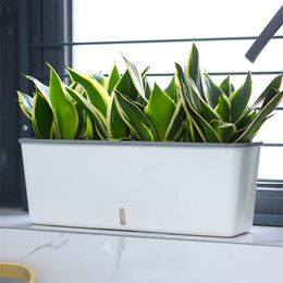 Zelfwatering Planter Potten Lange Strip Dubbellaags Bloempot Voor Indoor Huis Tuin Moderne Decoratieve Stflower Plantey 211130