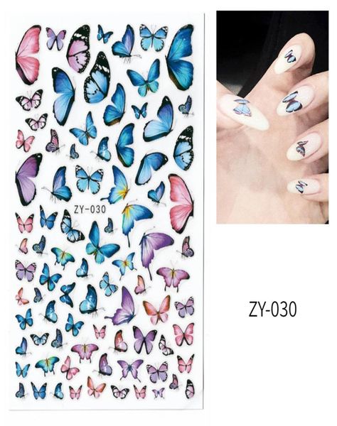 Autocollant de ongles bleu auto-adadhésive mignon motif papillon 3D ongles imperméables colorés curseurs trébuches manucure bricol