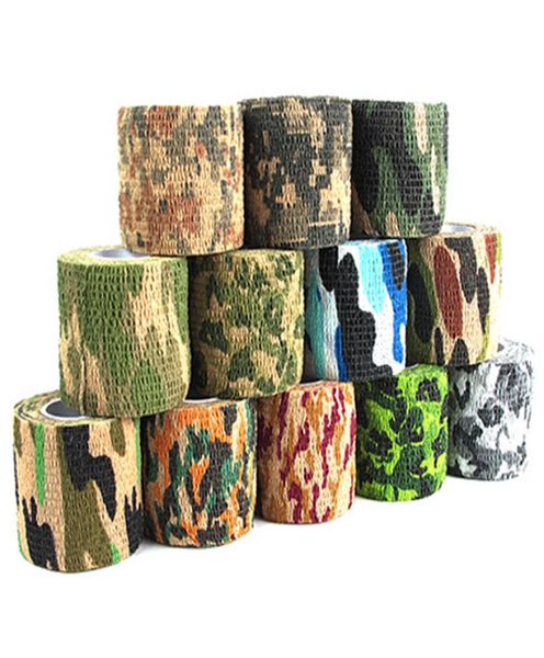 Autoadhesivo no tejido 5cm x 45m camuflaje envoltura Rifle caza tiro ciclismo cinta Camo Stealth cinta para cuchillo EDC Tools1201030