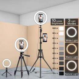 Anneau lumineux LED pour Selfie, photographie, jante de lampe avec support de téléphone portable en option, trépied de montage, éclairage annulaire pour flux vidéo en direct