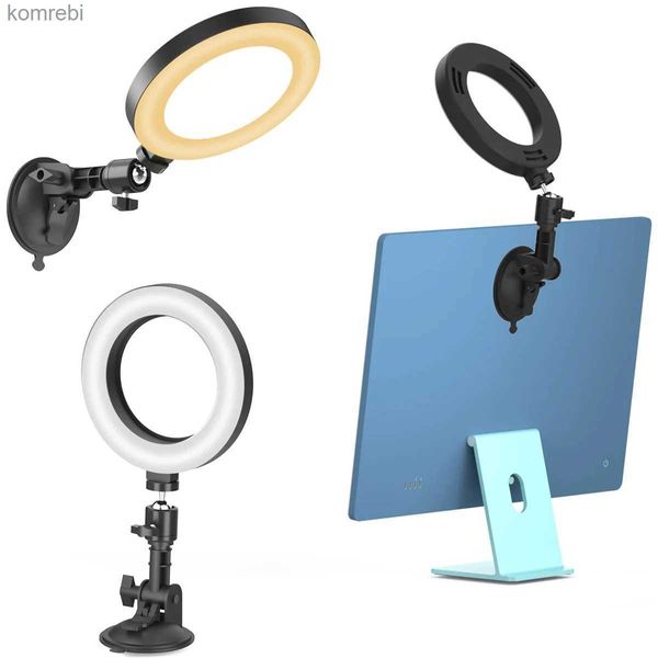 Selfie Lights 16 cm Anneau Lumineux avec Ventouse pour Moniteur d'ordinateur et Mur Portable Halo Streaming Light pour Zoom Vidéo ConférenceMakeupL240116