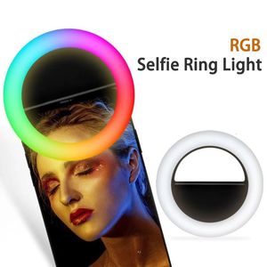 Selfie Lights LED Selfie Ring Light pour objectif de téléphone portable Portable RGB coloré Flash lampe lumières pour YouTube téléphone Portable éclairage de remplissage en direct 231204