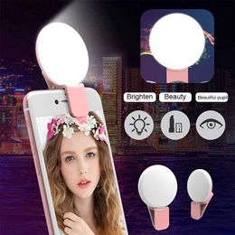Selfie Lights Mini Selfie-ringlicht Draagbare clip-on selfie-invullamp USB oplaadbaar LED-invullicht op batterijen voor mobiele telefoonL240116