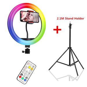 RGB Selfie Lights Trípode Soporte de pie 210 cm + 10 pulgadas Anillo de luz en vivo ajustable dentro del soporte de clip