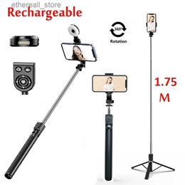 Selfie Monopodes 1,75 M rechargeable longue étendue Bluetooth sans fil Selfie Stick Live Broacast Stream Stand Titulaire Trépied Pliable Smartphones Q231110