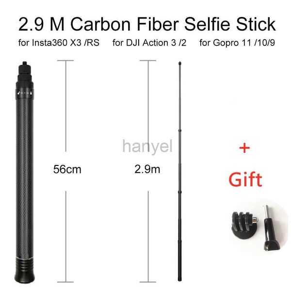 Monopié para selfies, palo de Selfie Invisible de fibra de carbono súper largo de 2,9 m para Insta360 X3 /DJI ACTION 4 11, palo de Selfie para cámara 24329