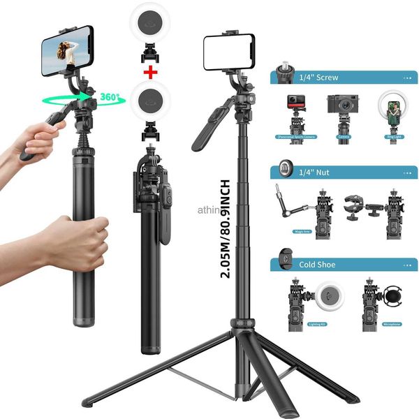 Selfie Monopods Trépied de perche à selfie sans fil de 2055 mm avec support de téléphone à cardan portatif à distance avec trépied extensible à vis 1/4 pour téléphone appareil photo YQ240110