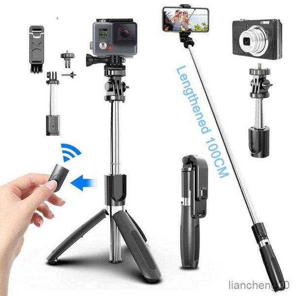 Selfie Monopods 4 In1 Bluetooth-compatible Wireless Selfie Stick Tripod Monopods plegables Universal para teléfonos inteligentes para cámaras de acción deportivas R230713