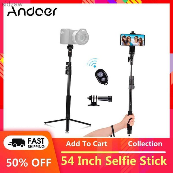 Selfie Monopods Andoer Selfie Stick 54 pouces Trépied extensible avec support de téléphone Adaptateur d'installation de caméra sportive pour Selfie Live Streaming WX