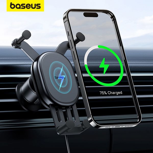 Selfie Monopods Baseus Car Phone Holder Cargador inalámbrico para Air Vent Mount Carga rápida para iPhone 12 13 14 Support 230804