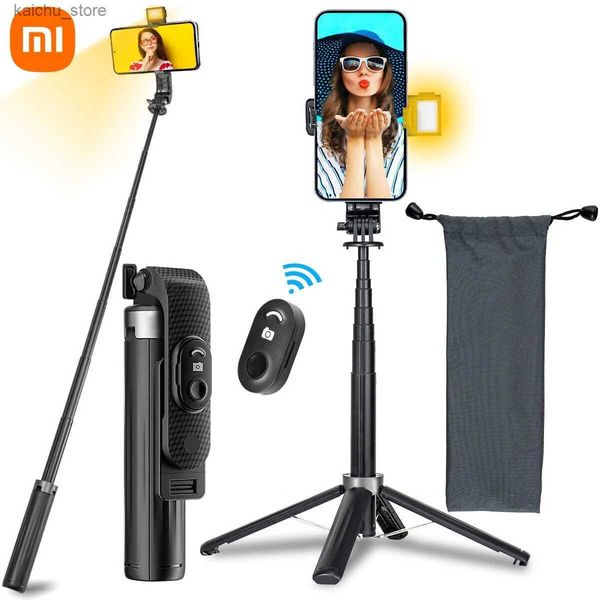 Selfie monopodes Black Double Lights Stick Stick Trépied Multifinection Charging Remote Control Renforced Live Streaming Stand Y240418