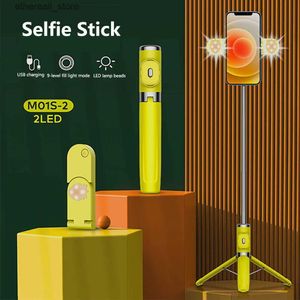 Selfie Monopods Bluetooth Handheld Smartphone Stabilisateur Téléphone portable Selfie Stick avec support de lumière de remplissage Trépied pour iPhone Q231110