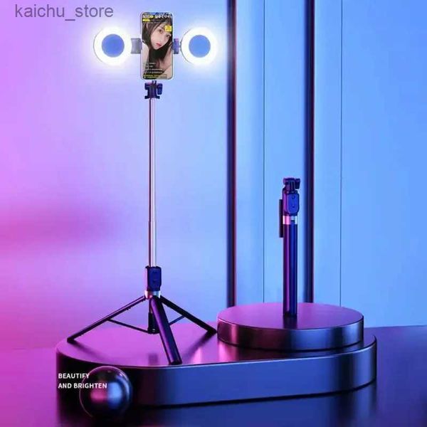 Selfie Monopods Bluetooth Selfie Stick 1.7m Soporte de trípode de selfie multifuncional con luz LED LED Compatible con iPhone Android Sams Y240418
