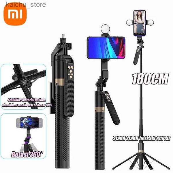 Selfie monopodes Bluetooth selfie stick aluminium 4-leg stand 1800 mm dengan Control Bluetooth 7 Tombol Tongkat Adaptateur portable selfie y240418