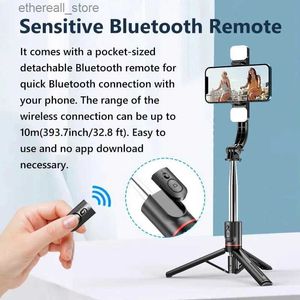 Selfie Monopods Bluetooth Selfie Stick-statief met draadloze afstandsbediening Sluiter Invullicht Telefoonhouder Monopod voor smartphone Tiktok live Q231109