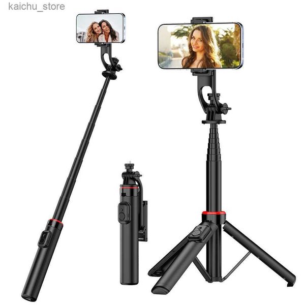 Selfie Monopods Téléphone cellulaire sans fil Stick Stick Tripod Stand Support support avec alliage en aluminium stable à distance détachable pour le vlog en streaming en direct Y240418