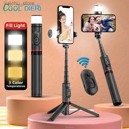 Monopodes selfies Cool Dier Q12s Stick sans fil pliable monopode Bluetooth avec déclencheur à distance Trépied Light pour iOS Android 2023 NOUVEAU Y240418