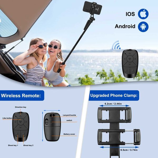 Monopodes à selfie, trépied extensible pour téléphone portable, bâton à selfie avec télécommande sans fil, compatible avec le projecteur d'appareil photo pour smartphone Android YQ240110