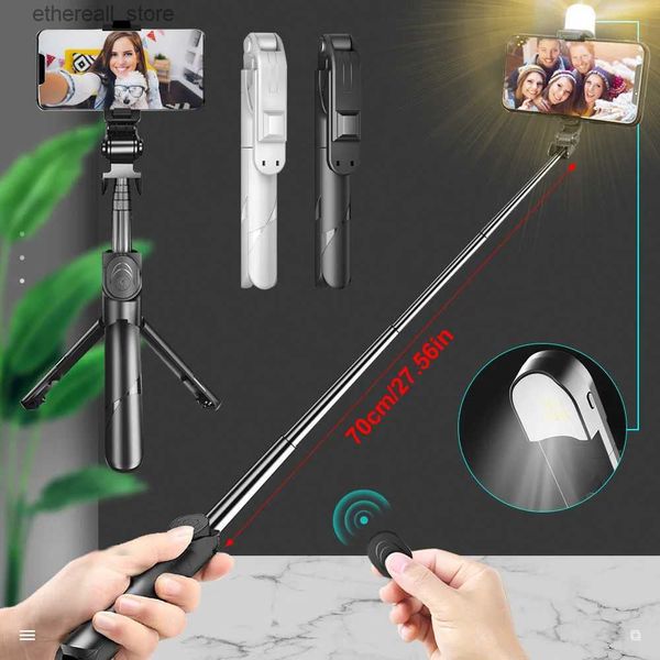 Selfie Monopods Trípode extensible para teléfono móvil Bluetooth inalámbrico Selfie Stick con luz de relleno Control remoto para iPhone Palo Selfie Q231110