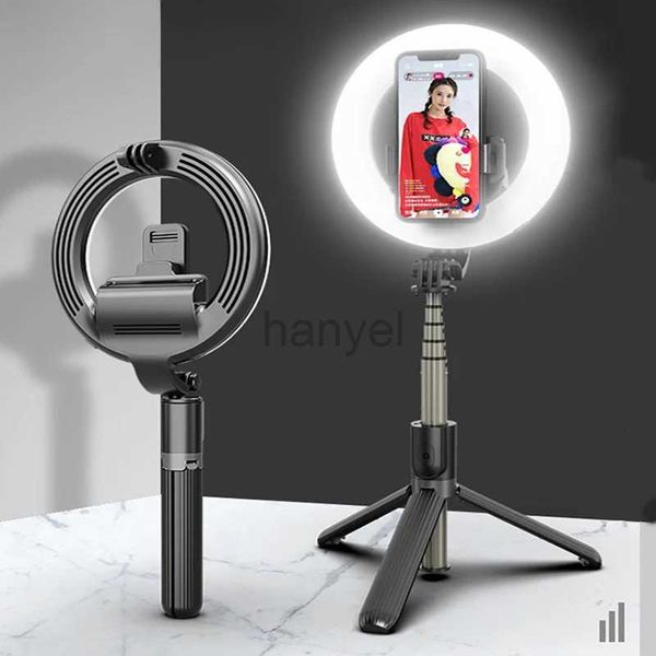 Selfie Monopods Trépied de bâton de selfie étendu avec anneau lumineux Bluetooth Télécommande pliable sans fil Portable en aluminium pour smartphone 24329