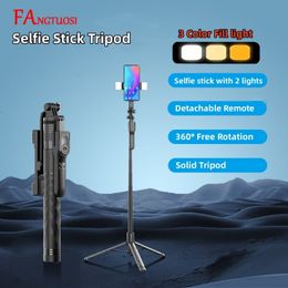 Selfie Monopods FANGTUOSI 1700mm sans fil Selfie bâton trépied support pliable monopode avec lumière LED pour Smartphones équilibre prise de vue stable en direct 230904