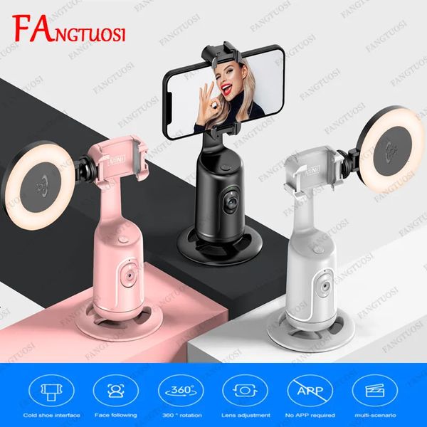 Selfie Monopods FANGTUOSI P01 PRO 360 Stabilisateur de cardan de rotation AI suivant le suivi du visage PTZ de bureau pour Tiktok Smartphone Live 231007