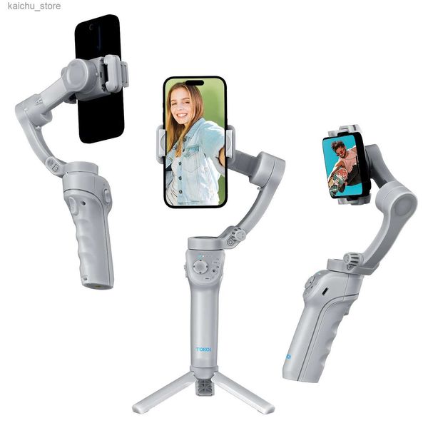 Selfie Monopods Handheld Pan Tilt Tilt trois axes Stabilisateur de téléphone mobile avec anti-shake Fill Light Intelligent Facial Suid-Up Photography Live St Y240418