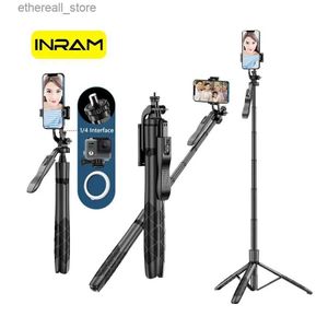 Selfie Monopods INRAM-L16 Wireless Selfie Stick Tripod Stand Foldable Monopod For Gopro Action Cameras Smartphones Balance Steady Shooting Live Q231110