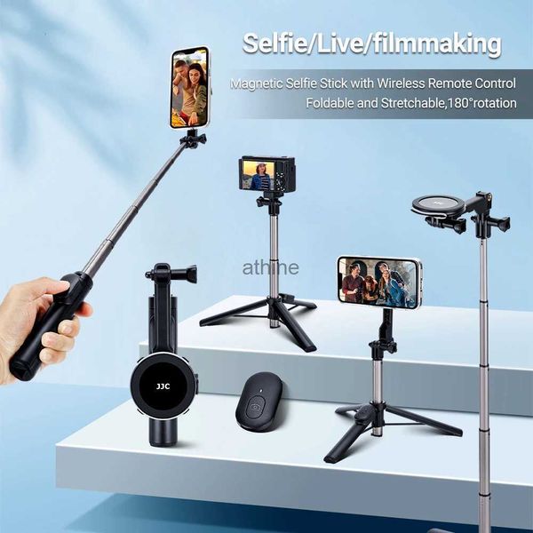 Selfie Monopods JJC Perche à selfie magnétique avec télécommande sans fil Stabilisateur portatif avec trépied Perche à selfie Cardan pliable pour 14 YQ240110