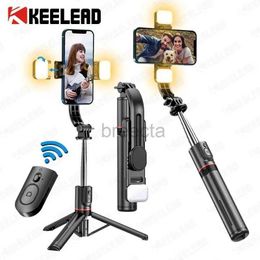 KEELEAD Selfie Stick Trépied avec lumière de remplissage sans fil Bluetooth 45,66 pouces Support Trépied portable pour iPhone 14/13 Smartphone 24329