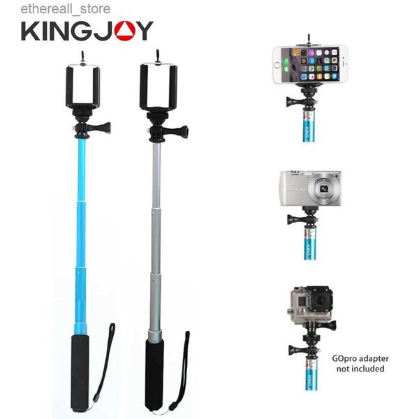 Selfie Monopods KINGJOY Zilver/Blauw Selfie Stick Lichtgewicht Handheld Stand met Telefoonclip voor Smartphone Gopro Camera iPhone Samsung Q231110