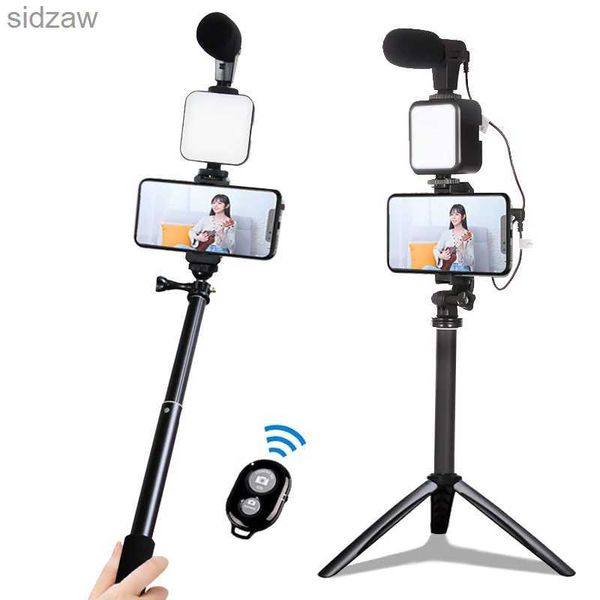 Selfie monopodes LED remplissage de léger microphone Trépiet portable Tripode en temps réel Stand Photo Selfie Pole d'enregistrement Polaire Handle Bluetooth stable WX