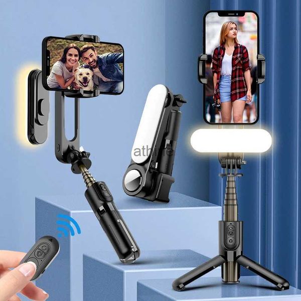 Selfie Monopods LED Gimbal Estabilizador Selfie Stick Trípode con luz de relleno Bluetooth inalámbrico para teléfono celular 13 Smartphone YQ240110