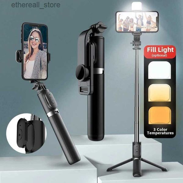 Selfie Monopods Mini Bluetooth Selfie Stick Monopod portátil Trípode con obturador de luz de relleno Control remoto para Android iPhone Smartphone Q231110