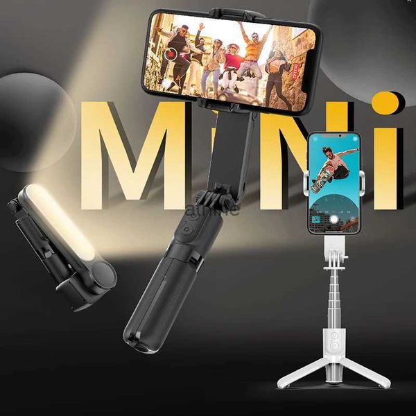 Selfie Monopods Mini Selfie Stick Luz de relleno Bluetooth Control remoto Cardán de mano Anti-vibración Estabilizador de teléfono móvil Trípode para grabación de video YQ240110