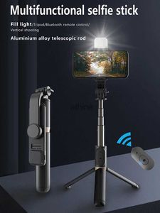 Selfie Monopods Multifunción Bluetooth control remoto selfie stick estéreo luz de relleno foto trípode integrado aleación de aluminio varilla telescópica YQ240110