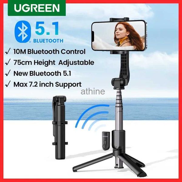 Selfie Monopods Nuevo en ventaUGREEN Bluetooth Selfie Stick Trípode Soporte 750 mm Extendido 10 m Bluetooth Obturador remoto universal para IOS Android YQ240110